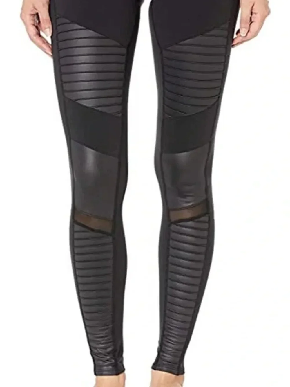 Alo Yoga Moto Leggings Ribbed Mesh High Waisted Stretch Pants Black Size Small